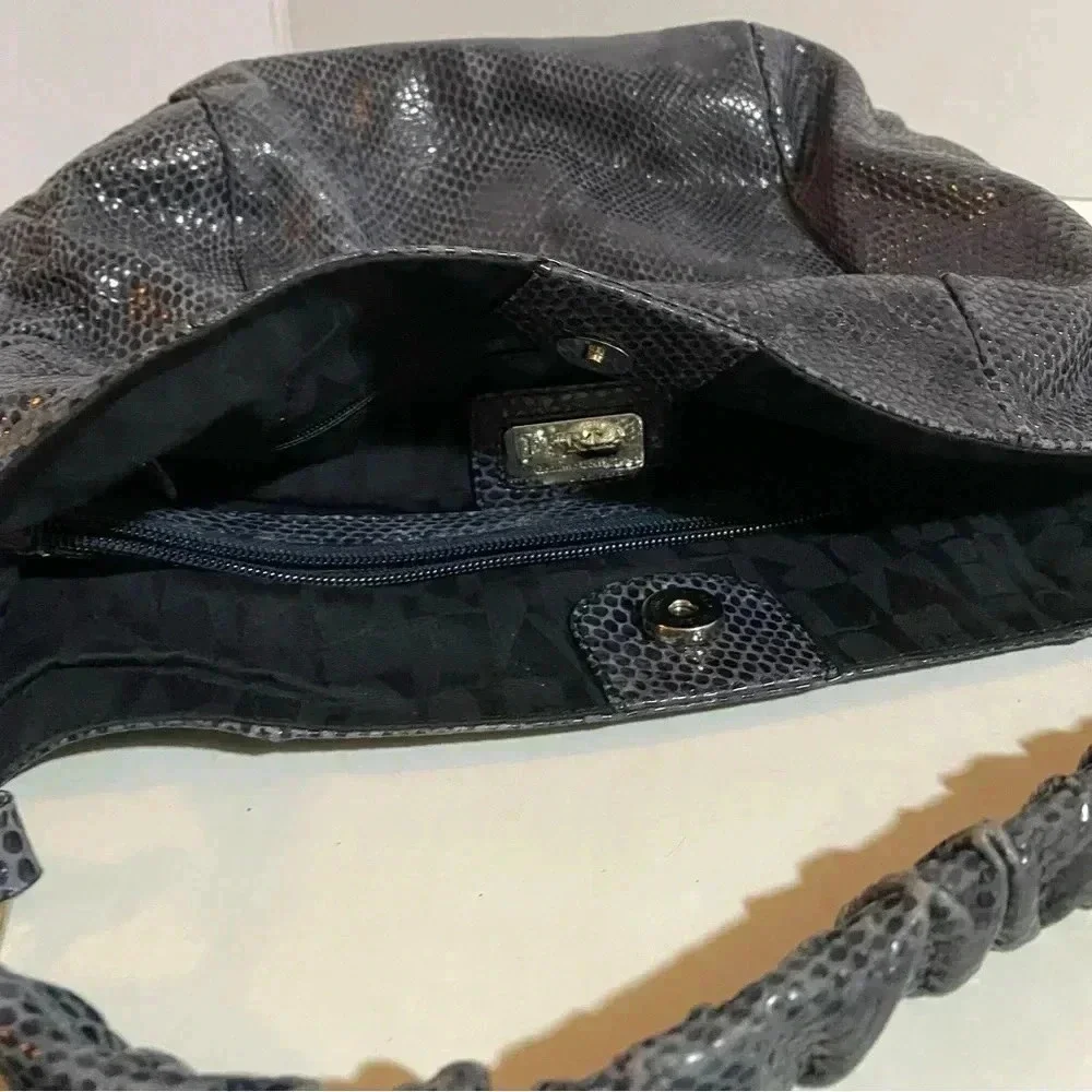Furla gray snake skin leather hobo handbag